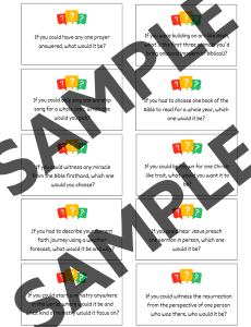Sample  faith and fun IF icebreaker game cards
