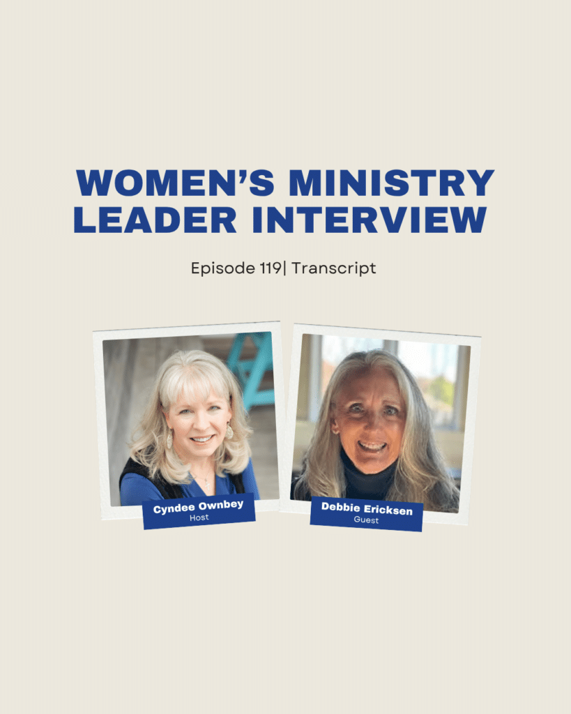 Cyndee Ownbey sits down with Debbie Ericksen, director of women’s ministry at Grace Fellowship Chapel in New Jersey. Debbie shares her journey into ministry leadership, insights on structuring and evolving a women’s ministry team, and ways her church fosters discipleship and community among women. You’ll hear practical tips on handling challenges like two church services, balancing ministry and personal life, the importance of prayer-driven leadership, and creating mission-focused events and Bible studies.